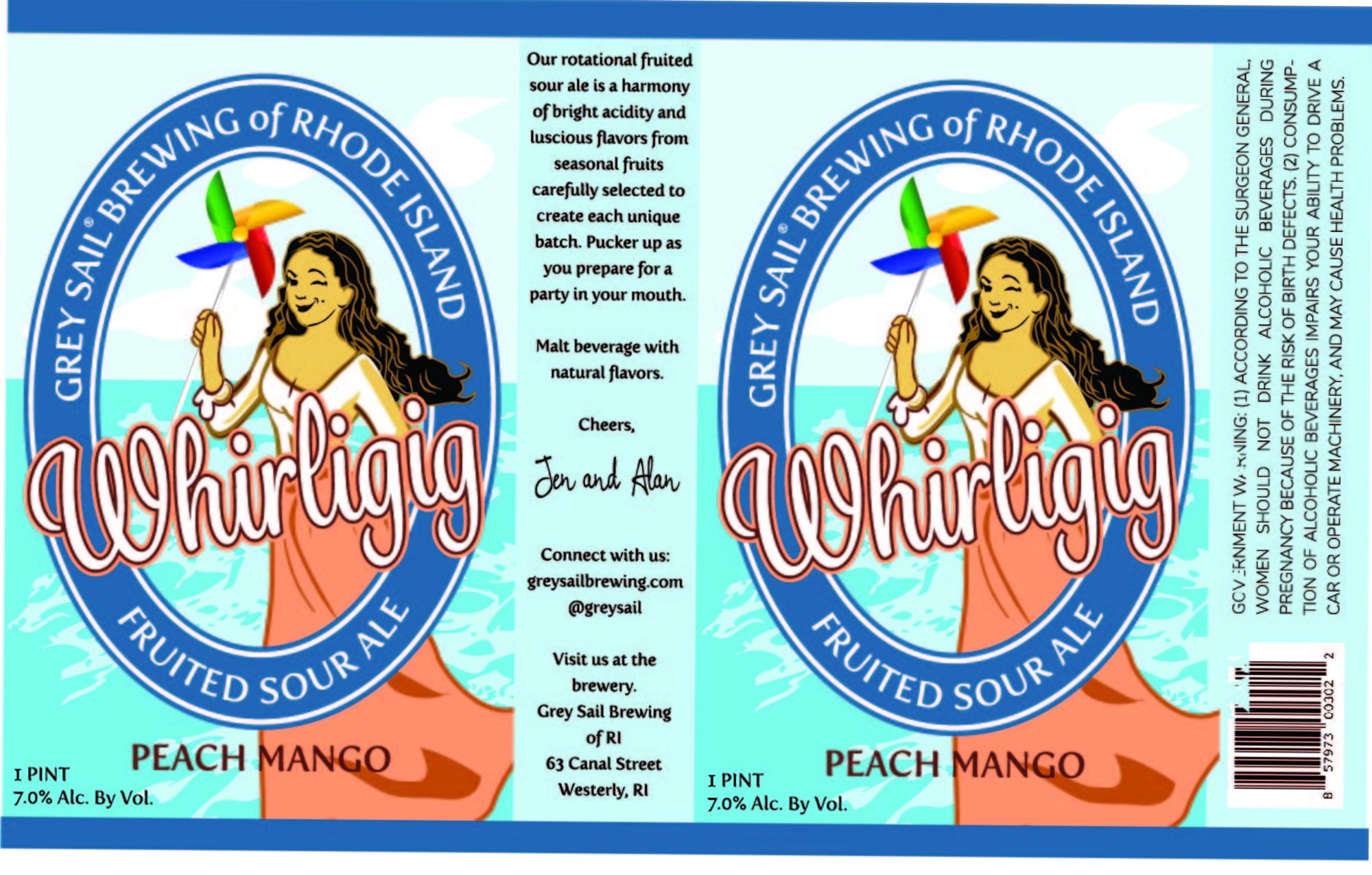 WhirliGig Peach Mango by Grey Sail Brewing - beer label