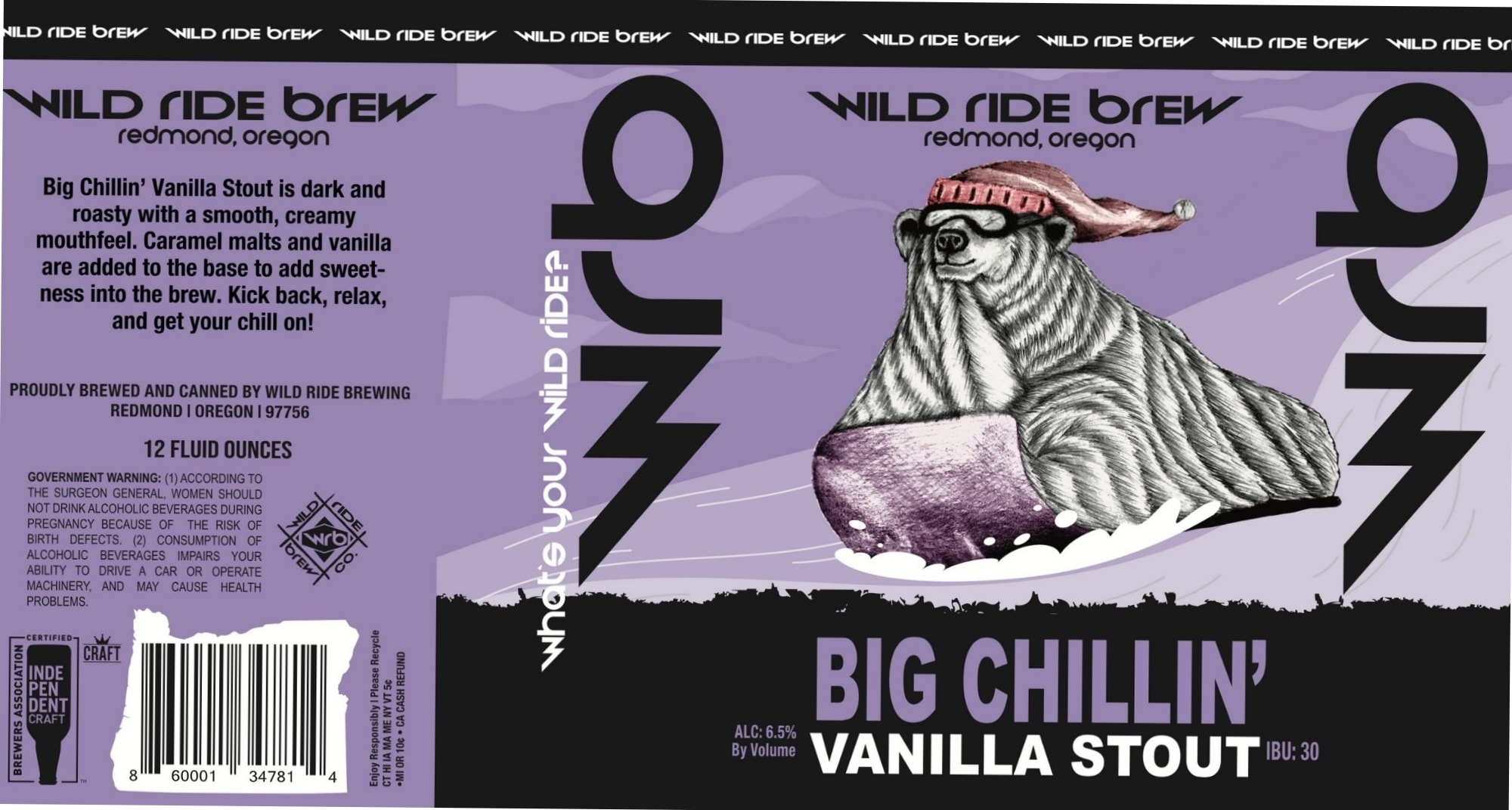 Big Chillin’ Vanilla Stout by Wild Ride Brewing - beer label