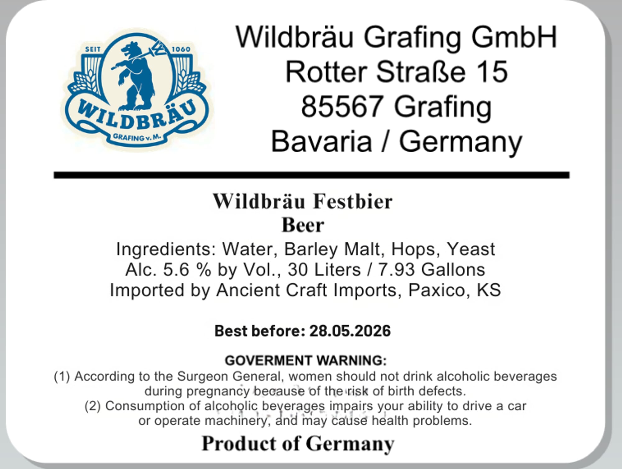 Wildbräu Festbier by Wildbräu Grafing GmbH - beer label