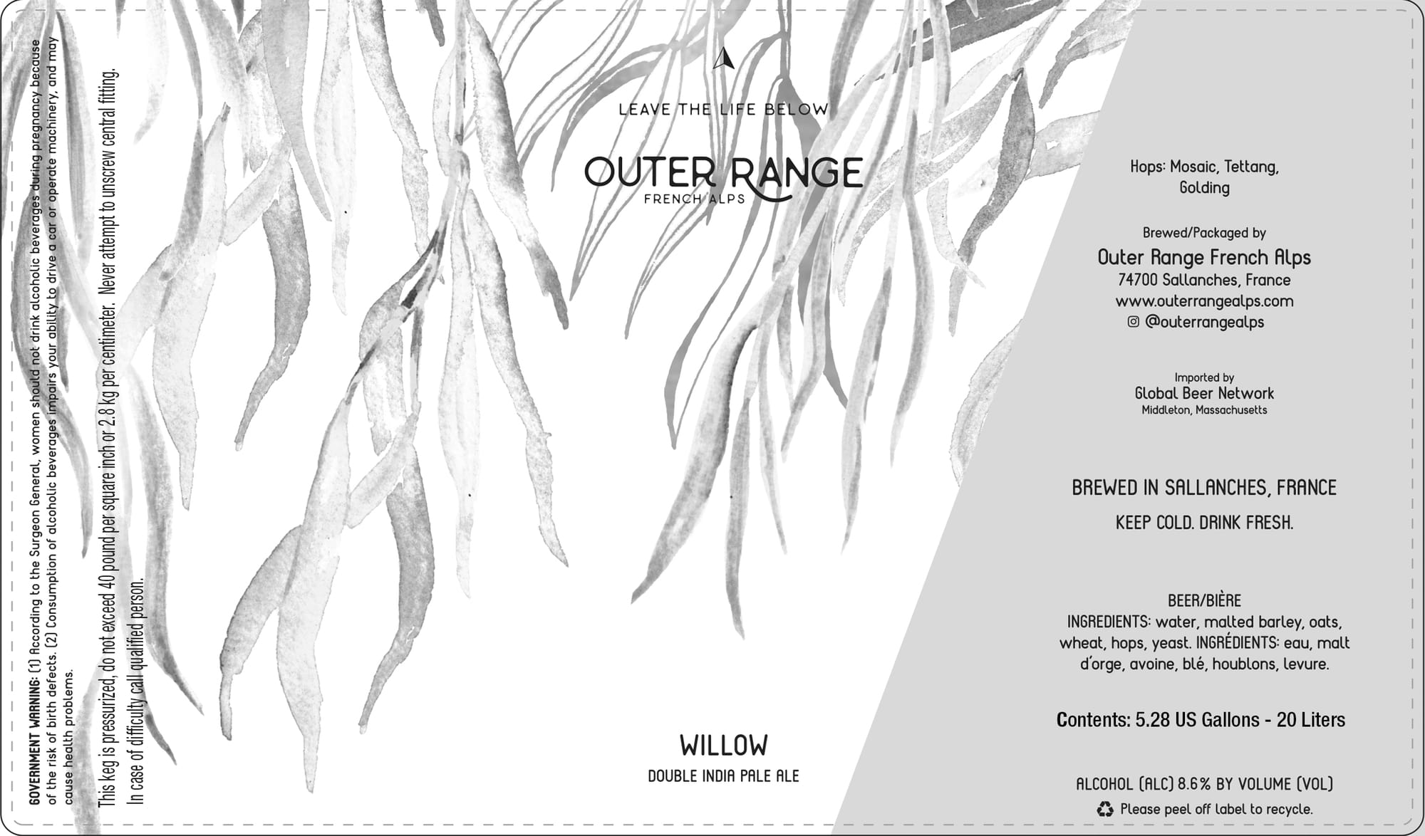 Willow Double India Pale Ale by Outer Range - beer label