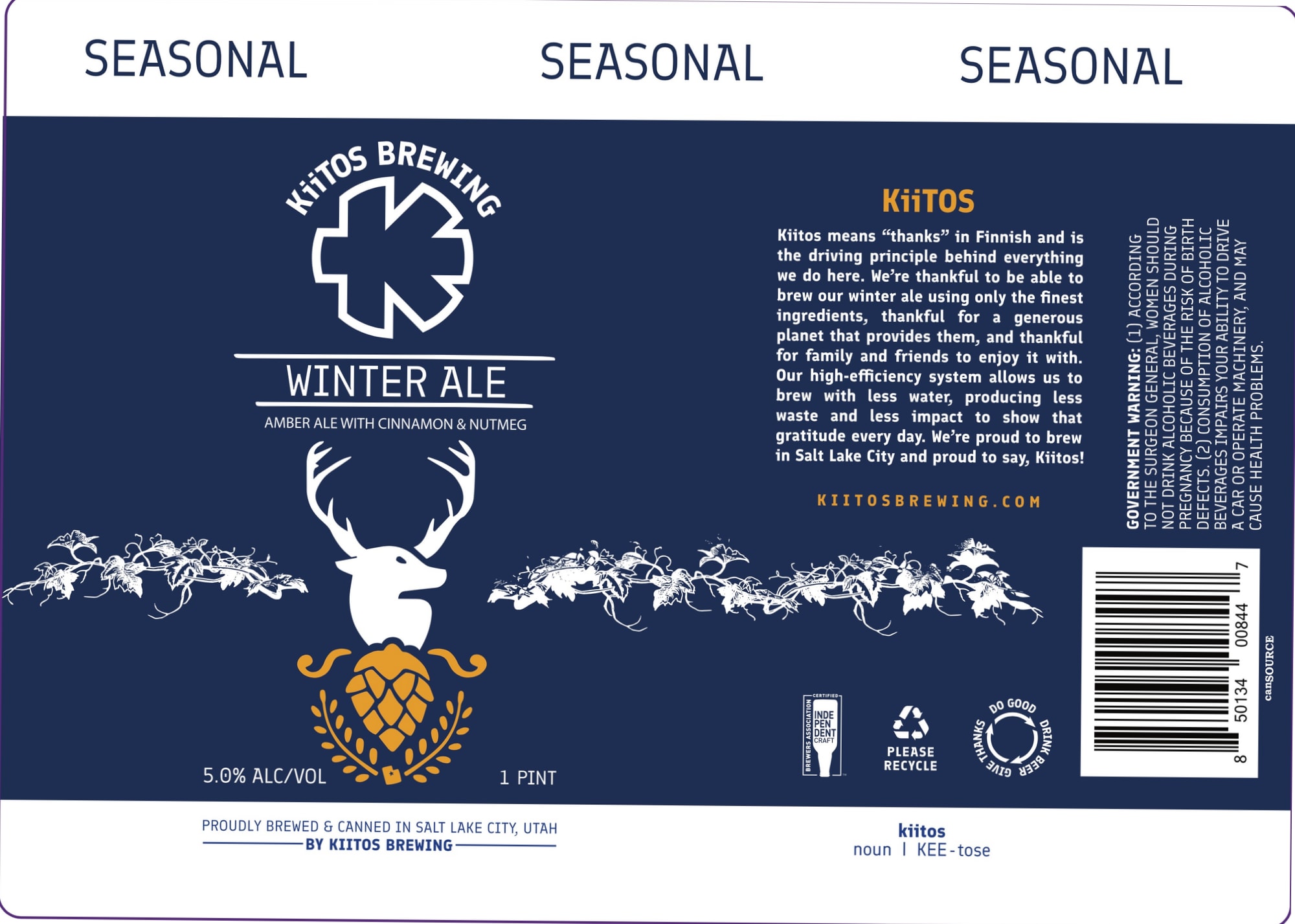 Winter Ale by Kiitos Brewing - beer label