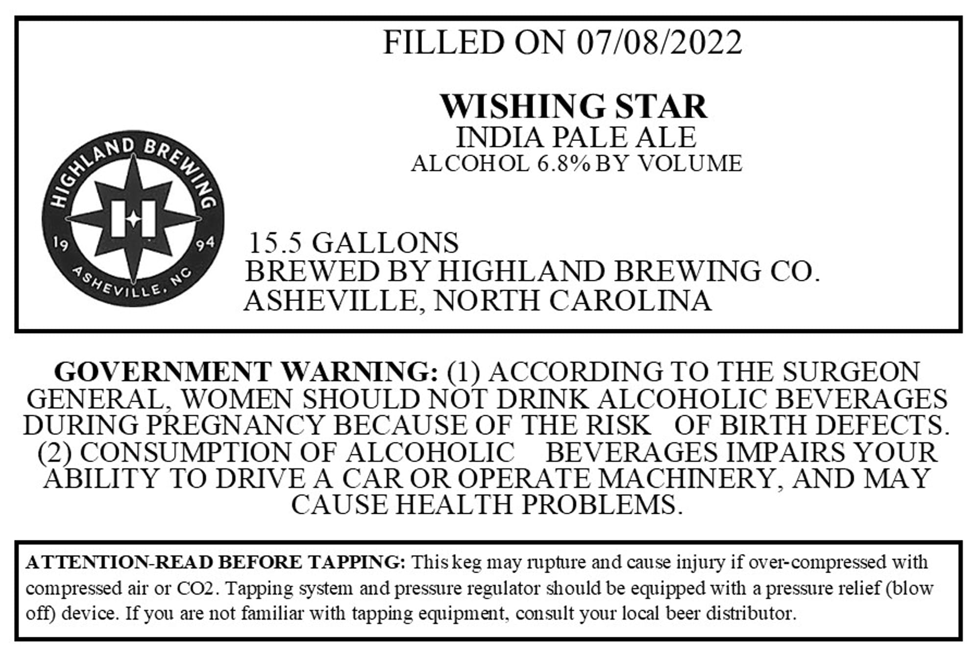 Wishing Star by Highland Brewing Co. - beer label