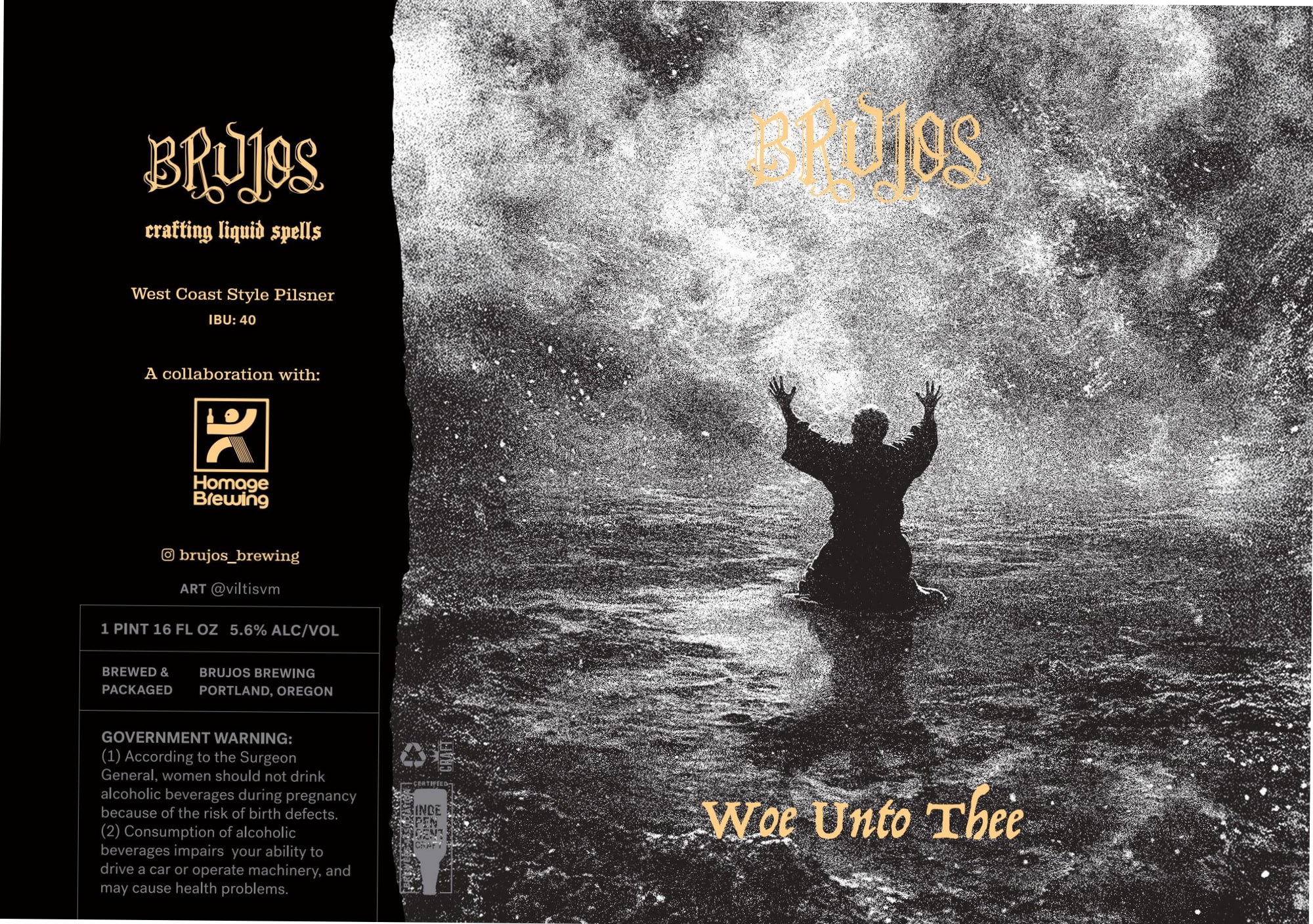 Woe Unto Thee by Brujos Brewing - beer label