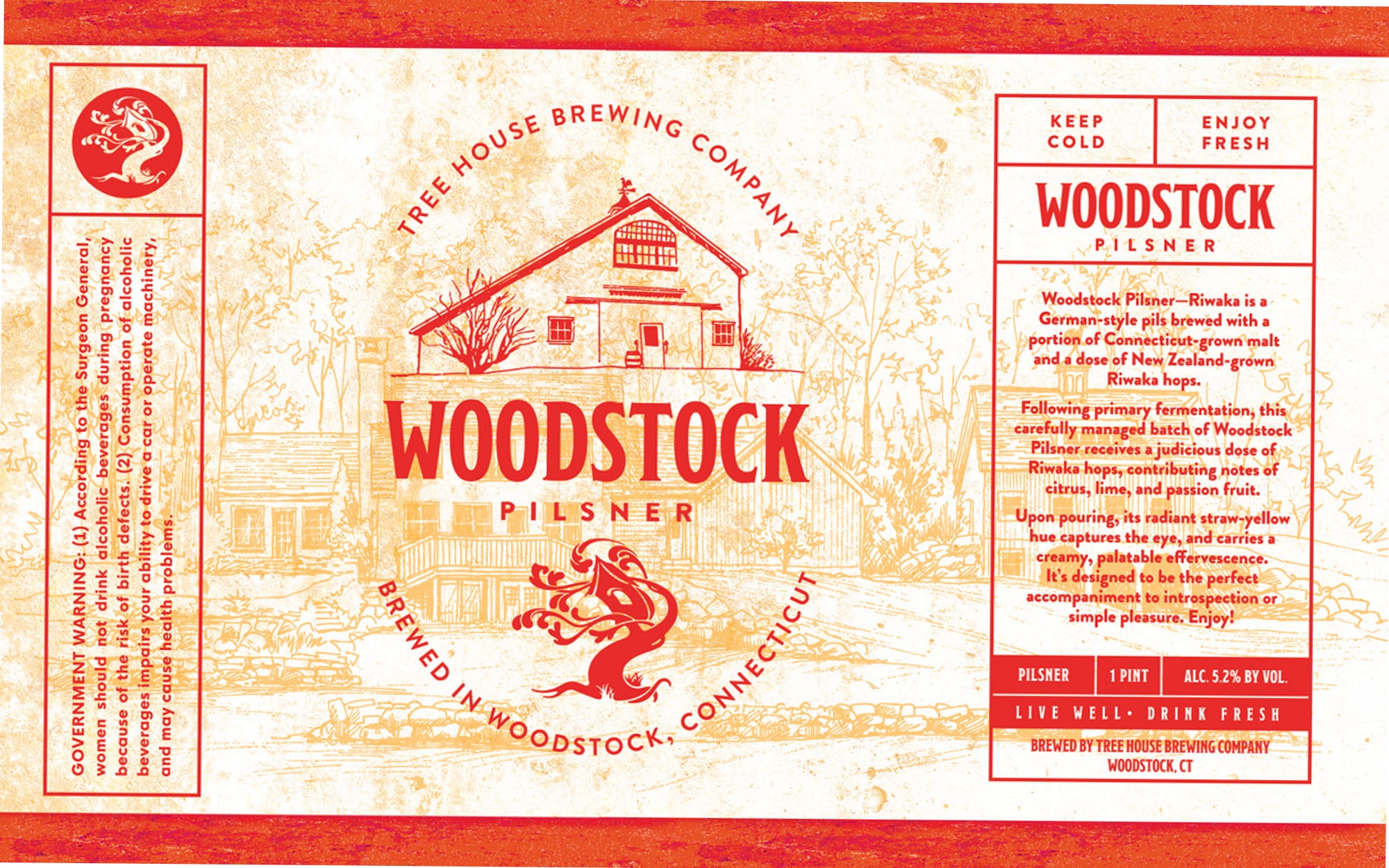 Woodstock Pilsner by Tree House Brewing Company - beer label