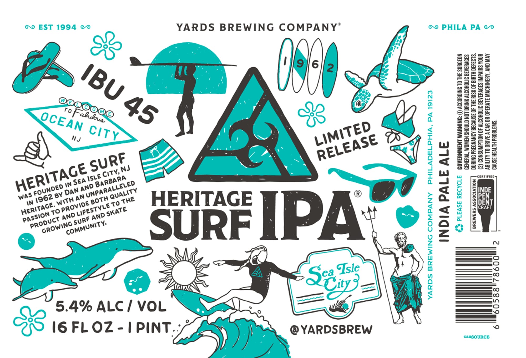 Heritage Surf IPA by Yards Brewing Company - beer label