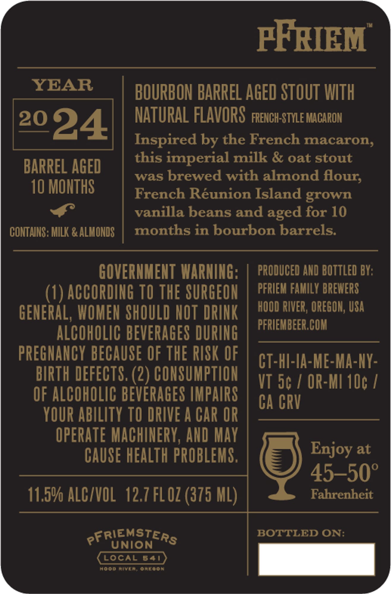 Year Bourbon Barrel Aged Stout with Natural Flavors by Pfriem Family Brewers - beer label
