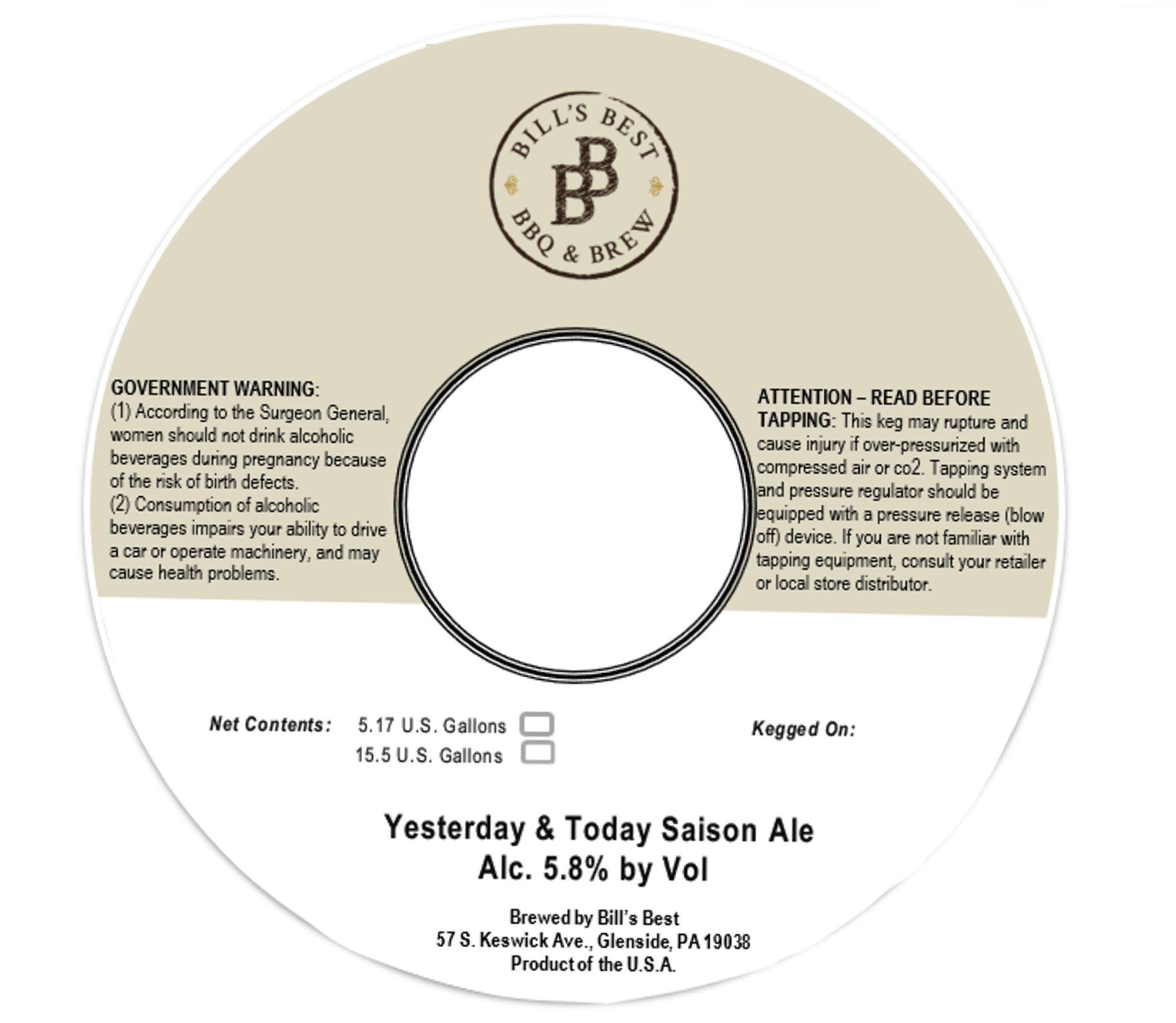 Yesterday & Today Saison Ale by Bill's Best - beer label