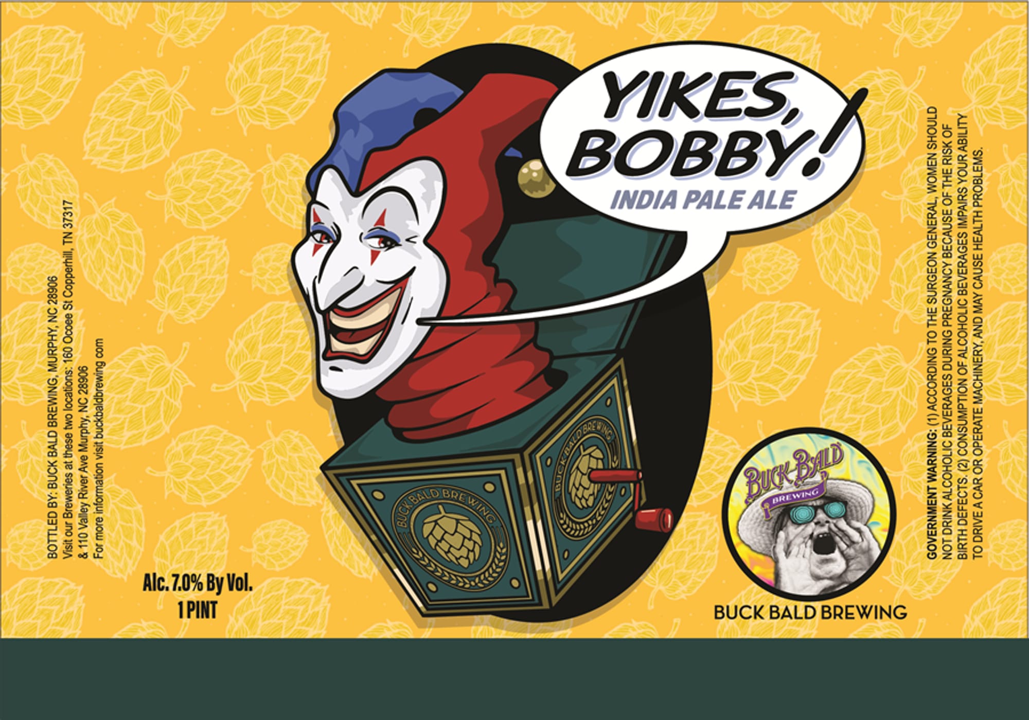 Yikes, Bobby! by Buck Bald Brewing - beer label