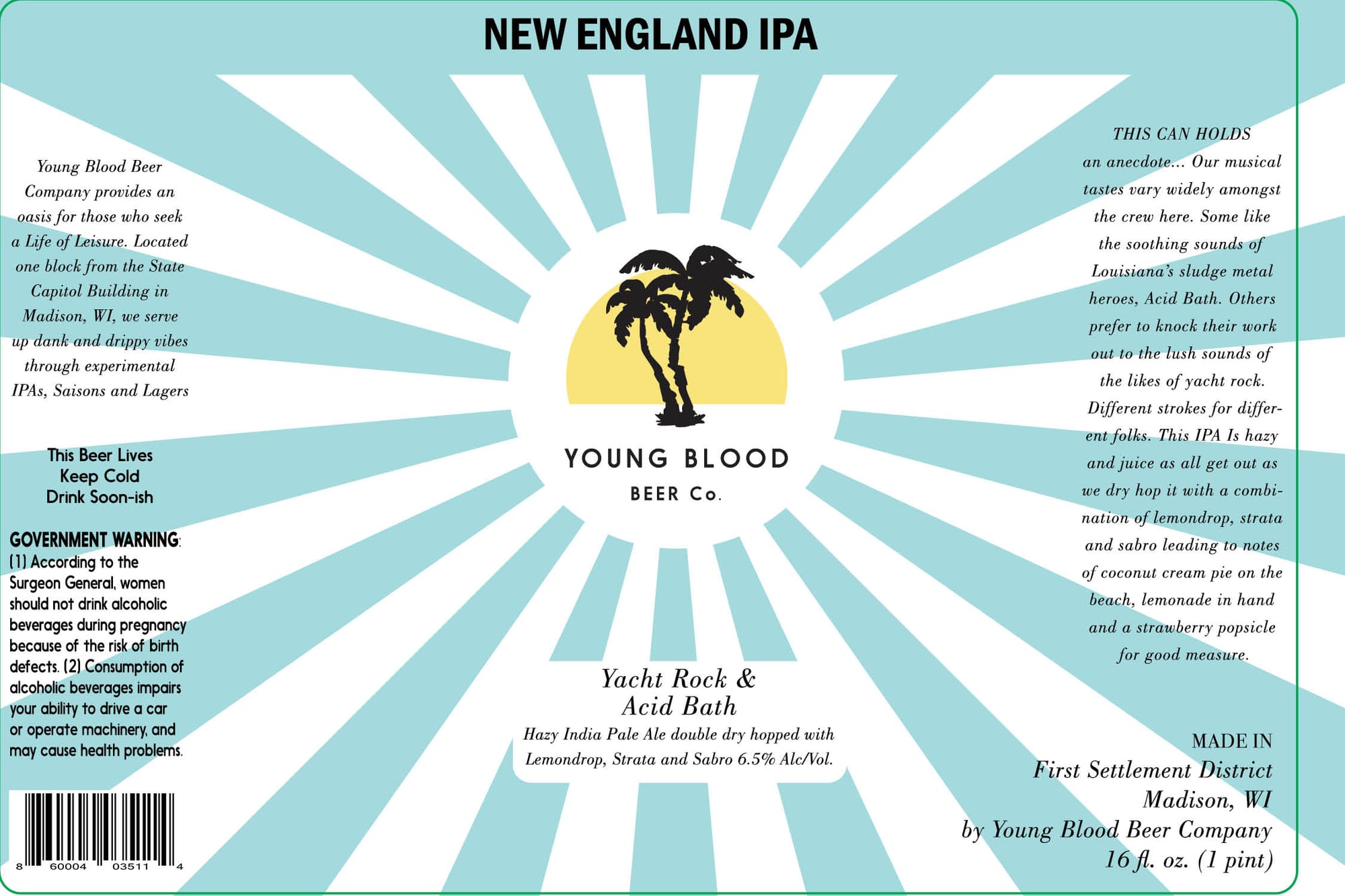 Yacht Rock & Acid Bath by Young Blood Beer Co. - beer label