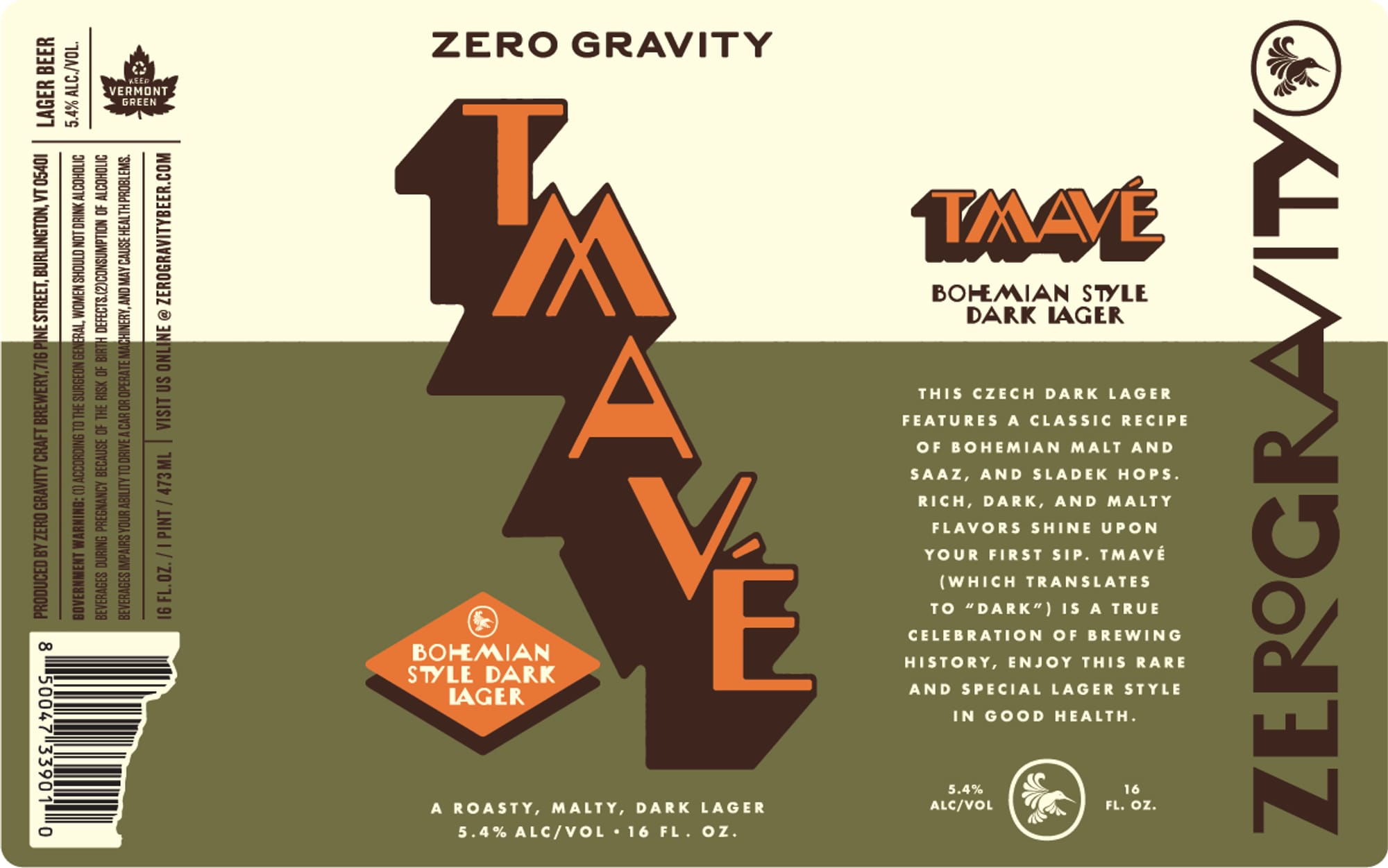 Tmavé by Zero Gravity - beer label