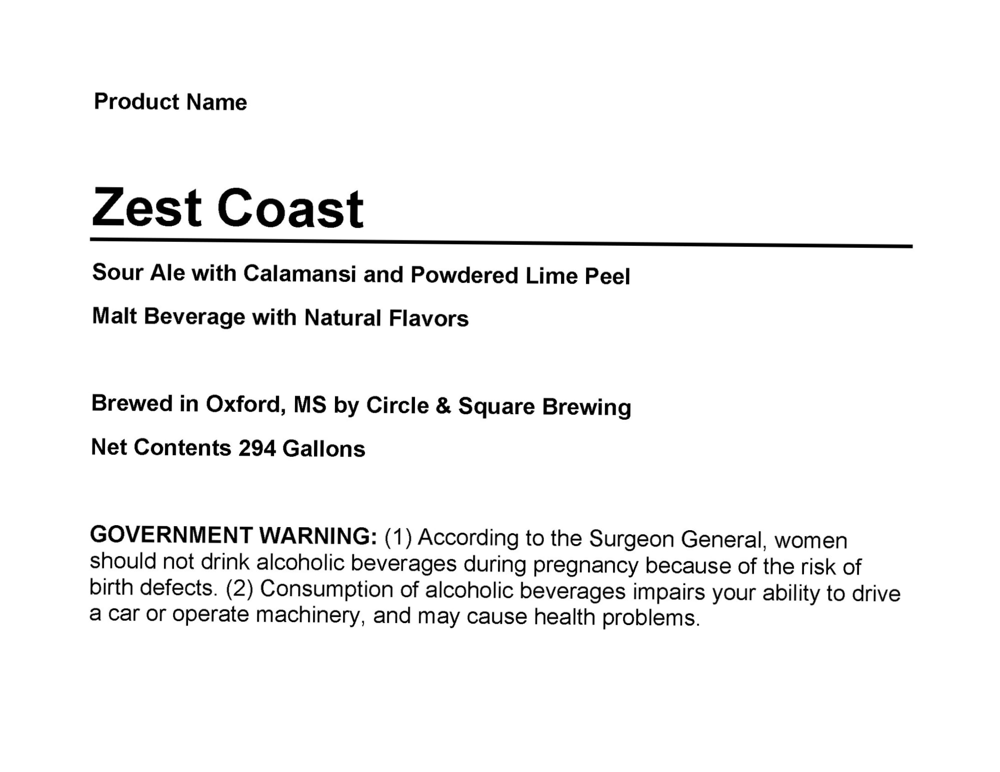 Zest Coast by Circle & Square Brewing - beer label