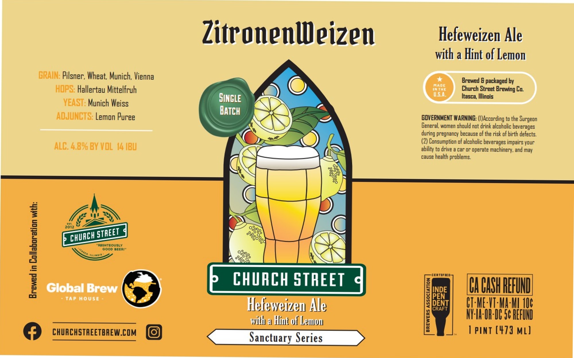 ZitronenWeizen by Church Street Brewing - beer label