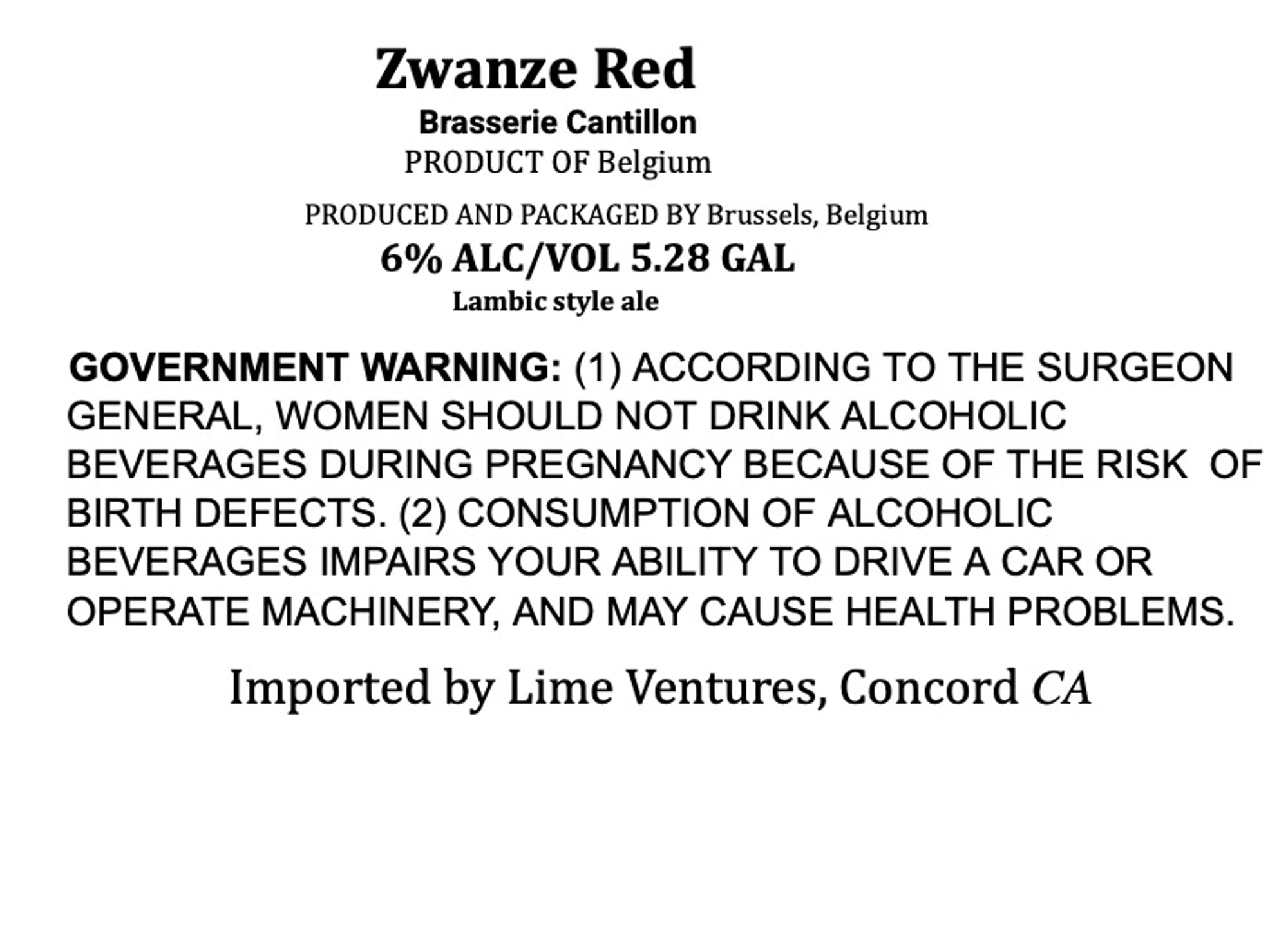 Zwanzе Red by Brasserie Cantillon - beer label